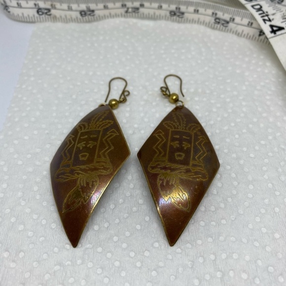 Earrings Hawaiian tiki earrings ki’i gold tone tribal fun - Picture 3 of 8